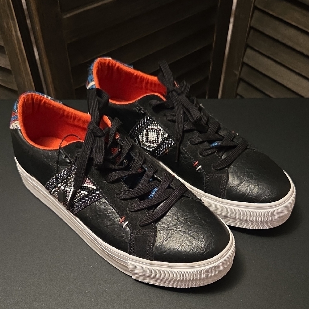 Desigual Black Low-Top Sneakers with Orange Lining and Multicolor Accents